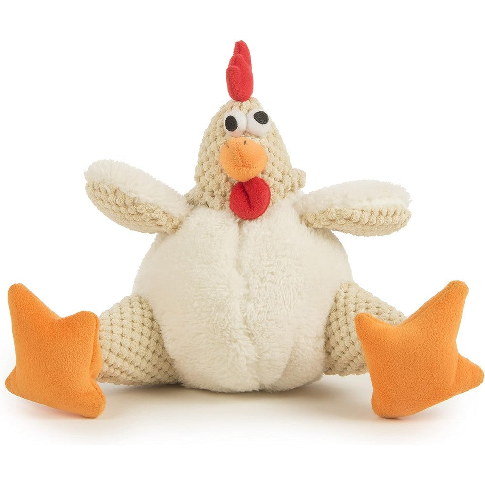 goDog Checkers Fat White Rooster Squeaky Plush Dog Toy Featuring Chew Guard Technology Durable Internal Squeaker And Textured Fabric Large Size