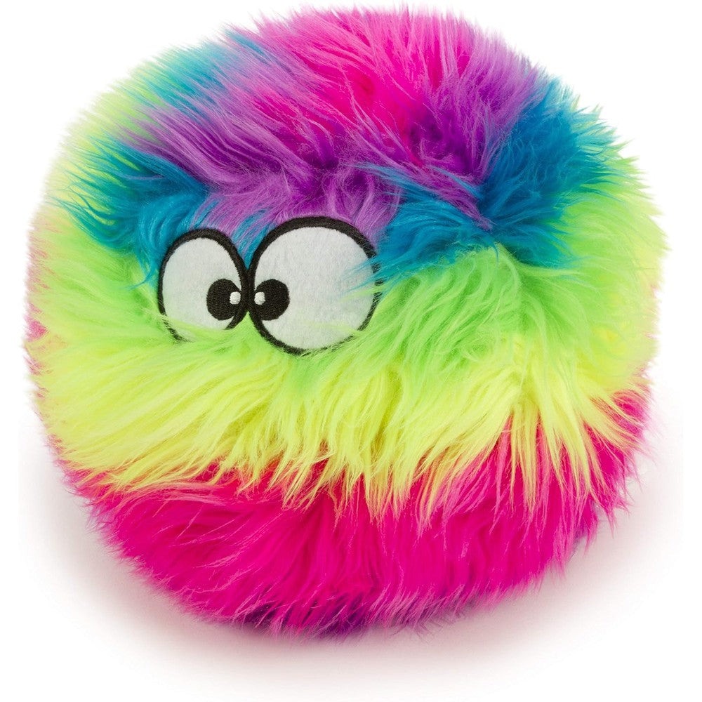 GoDog Furballz Squeaky Plush Ball Dog Toy With Chew Guard Technology Rainbow Large Durable Interactive Pet Play Toy