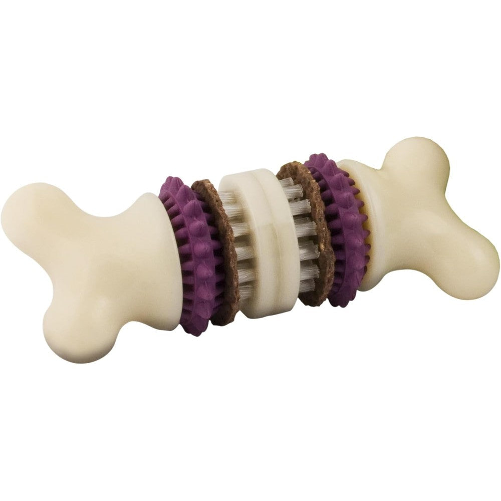 PetSafe Busy Buddy Bristle Bone Dog Chew Toy And Interactive Toothbrush Dental Toy For Aggressive Hard Chewers Medium Size Purple