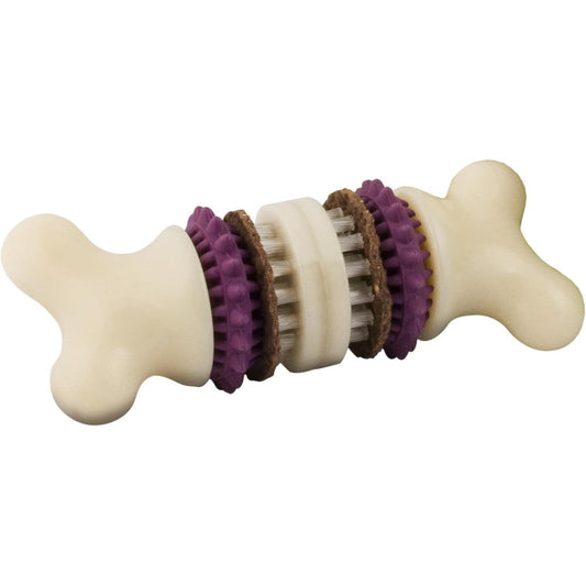 PetSafe Busy Buddy Bristle Bone Dog Chew Toy And Interactive Toothbrush Dental Toy For Aggressive Hard Chewers Medium Size Purple