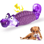 HGB Tough Alligator Dog Chew Toy For Aggressive Chewers Squeaky Indestructible Interactive Pet Toy Large Medium Breed Bacon Flavor 8.6 Inches