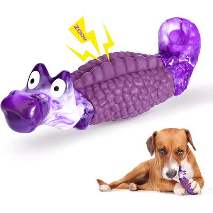 HGB Tough Alligator Dog Chew Toy For Aggressive Chewers Squeaky Indestructible Interactive Pet Toy Large Medium Breed Bacon Flavor 8.6 Inches