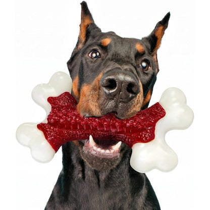 Kseroo Tough Dog Toy For Aggressive Chewers Beef Flavored Hard Nylon Bone For Medium Large Breed Dogs 20 To 90 Pounds Red