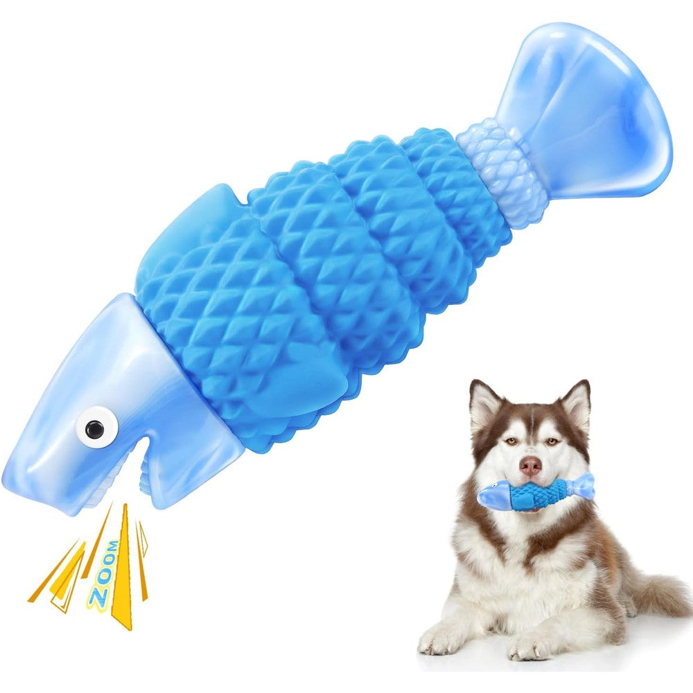 WinTour Tough Dog Toy For Aggressive Chewers Shark Shape Squeaky Durable Rubber And Nylon Chew Toy For Medium And Large Breeds With Bacon Flavor