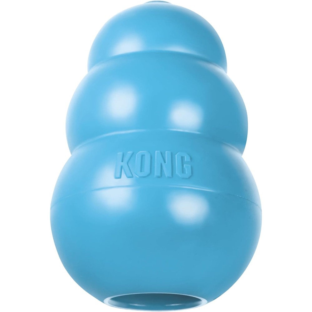 KONG Puppy Chew Toy Soft And Durable Natural Rubber Interactive Treat Dispenser For Teething And Fetch Small Size Assorted Blue Pink Color