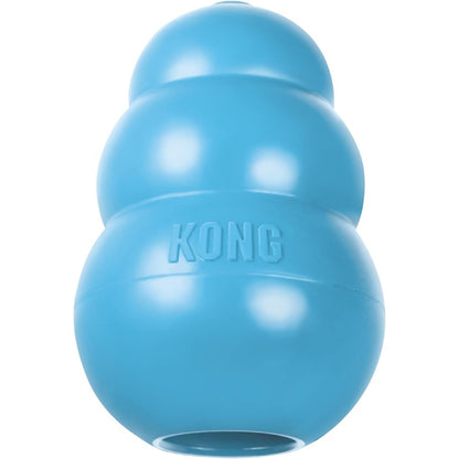 KONG Puppy Chew Toy Soft And Durable Natural Rubber Interactive Treat Dispenser For Teething And Fetch Small Size Assorted Blue Pink Color