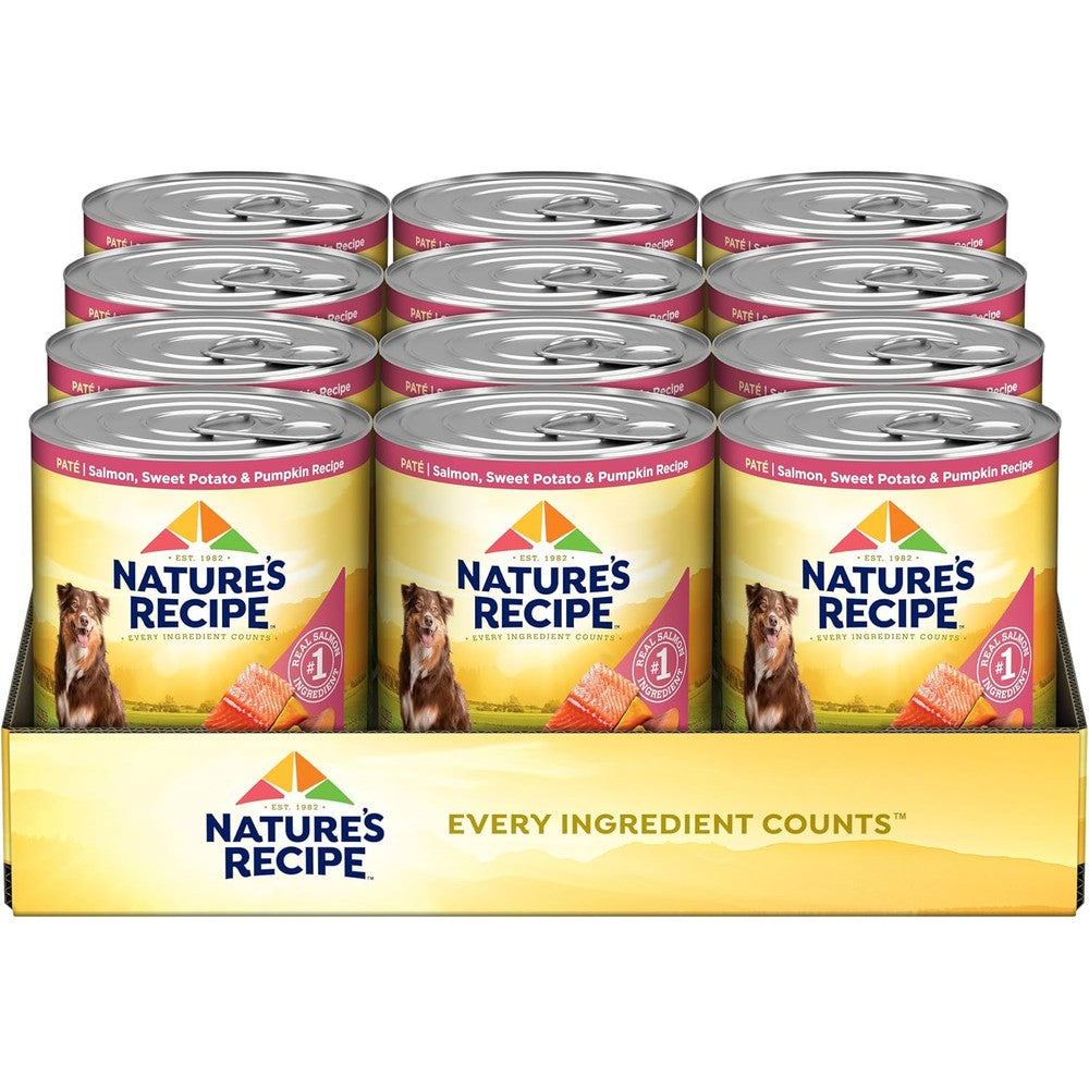 Nature's Recipe Grain Free Easy To Digest PÃ¢tÃ© Wet Dog Food Salmon Sweet Potato and Pumpkin Recipe Thirteen Ounce Cans Pack of Twelve