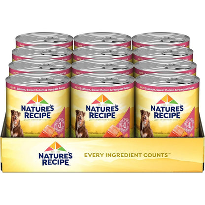 Nature's Recipe Grain Free Easy To Digest PÃ¢tÃ© Wet Dog Food Salmon Sweet Potato and Pumpkin Recipe Thirteen Ounce Cans Pack of Twelve