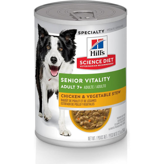 Hill's Science Diet Adult 7+ Senior Vitality Chicken And Vegetable Stew Wet Dog Food 12.5 Ounce Cans Premium Aging Support 12-Pack