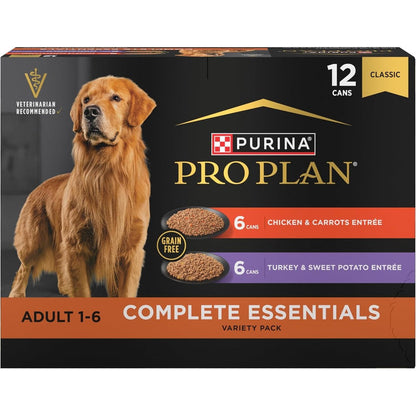 Purina Pro Plan Grain Free Wet Dog Food Variety Pack Chicken And Carrots And Turkey And Sweet Potato Entrees Twelve Cans Thirteen Ounces Each