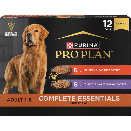 Purina Pro Plan Grain Free Wet Dog Food Variety Pack Chicken And Carrots And Turkey And Sweet Potato Entrees Twelve Cans Thirteen Ounces Each