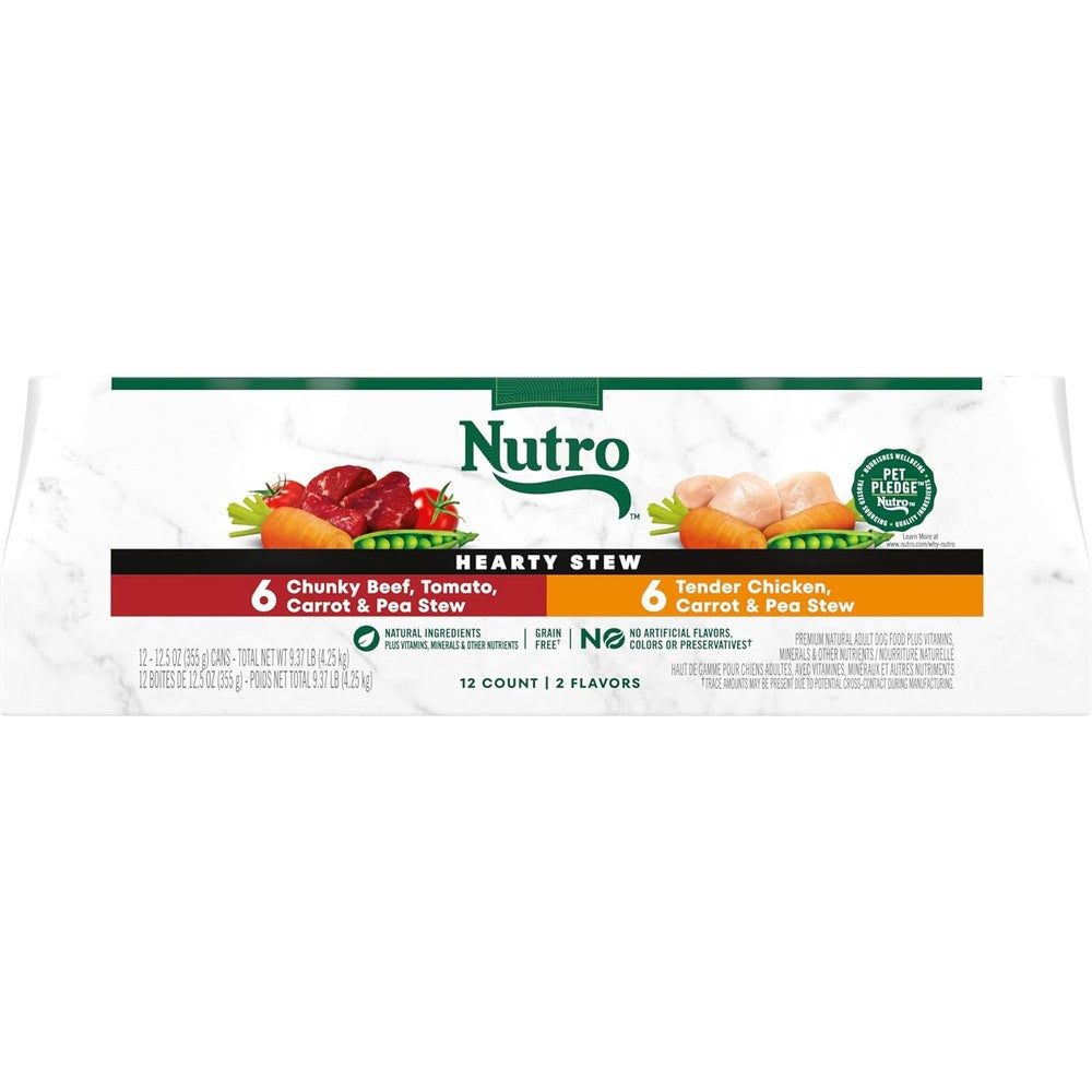Nutro Hearty Stew Natural Grain Free Wet Dog Food Cuts In Gravy Chicken And Beef Variety Pack Twelve Point Five Ounce Twelve Count