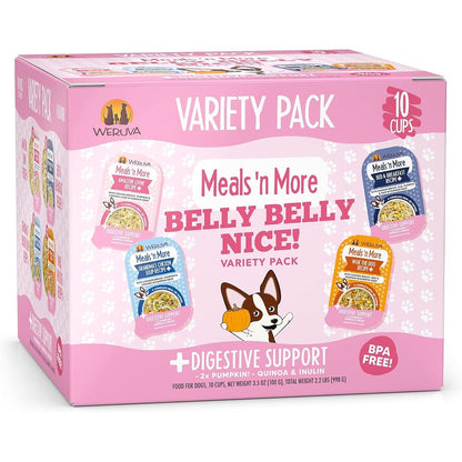Weruva Meals 'n More Natural Wet Dog Food Belly Belly Nice Digestive Support Variety Pack Three Point Five Ounce Cup Pack Of Ten