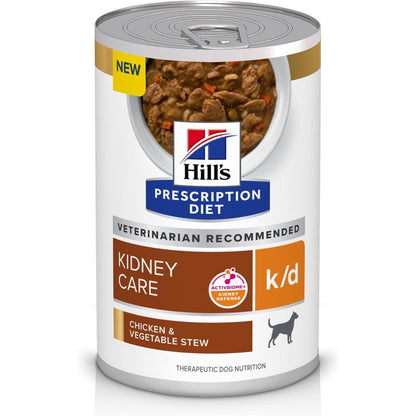 Hill's Prescription Diet k/d Kidney Care Chicken And Vegetable Stew Wet Dog Food Cans 12 Pack 12.5 Ounce