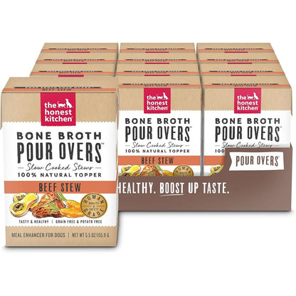 The Honest Kitchen Human Grade Bone Broth Pour Overs Wet Topper For Dogs Beef Stew Flavor Five Point Five Ounce Pack Of Twelve