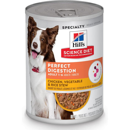 Hill's Science Diet Adult 1 To 6 Years Perfect Digestion Chicken Vegetable And Rice Stew Wet Dog Food 12.8 Ounce Cans 12 Pack