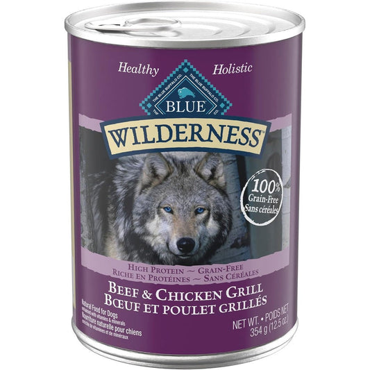 Blue Buffalo Wilderness Beef And Chicken Grill Adult Wet Dog Food High Protein Grain Free 12.5 Ounce Cans Pack Of 12 Cans