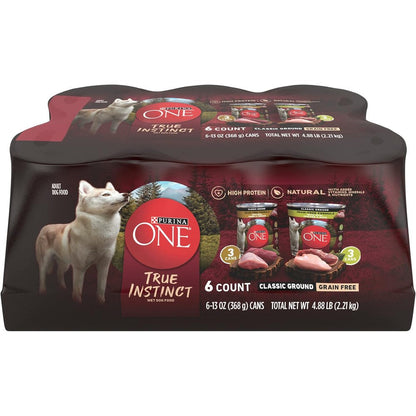 Purina ONE Natural Grain Free Wet Dog Food Variety Pack True Instinct Classic Ground Pack Of 6 Cans 13 Ounce Each