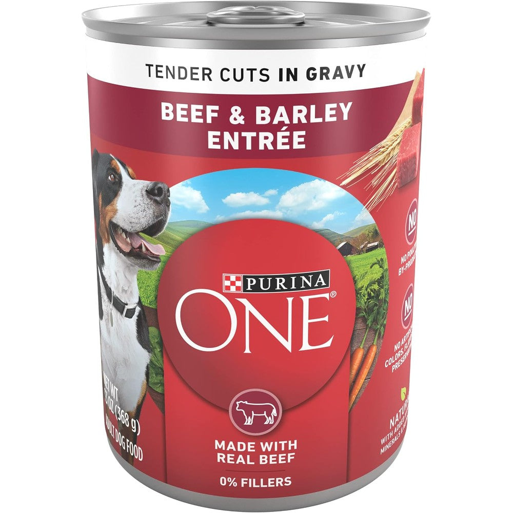 Purina ONE Natural Wet Dog Food Gravy Tender Cuts In Gravy Beef And Barley Entree Thirteen Ounce Pack Of Twelve