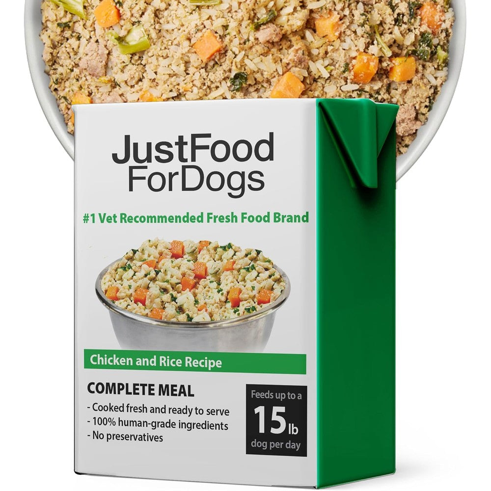 JustFoodForDogs Pantry Fresh Wet Dog Food Chicken And White Rice Human Grade Recipe Complete Meal Or Topper Twelve Point Five Ounce Pack Of Six