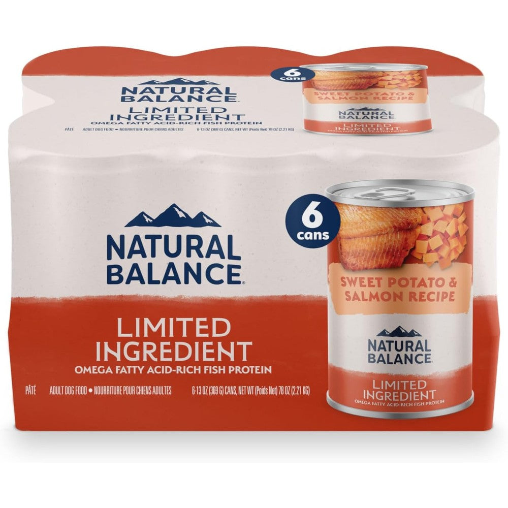 Natural Balance Limited Ingredient Diets Adult Grain Free Wet Canned Dog Food Salmon And Sweet Potato Recipe Thirteen Ounce Cans Six Pack