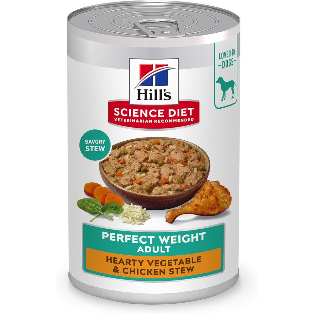 Hill's Science Diet Adult Perfect Weight Wet Dog Food Hearty Vegetable And Chicken Stew Twelve Point Five Ounce Cans Twelve Pack