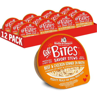Stella & Chewy's Lil Bites Savory Stews For Small Breeds Beef And Chicken Dinner In Broth 2.7 Ounce Cups Pack Of 12 Dog Food
