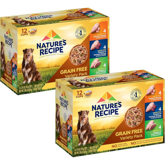 Nature's Recipe Grain Free Chicken Venison And Duck Recipe In Savory Broth Variety Pack Wet Dog Food Twenty Four Two Point Seventy Five Ounce Cups