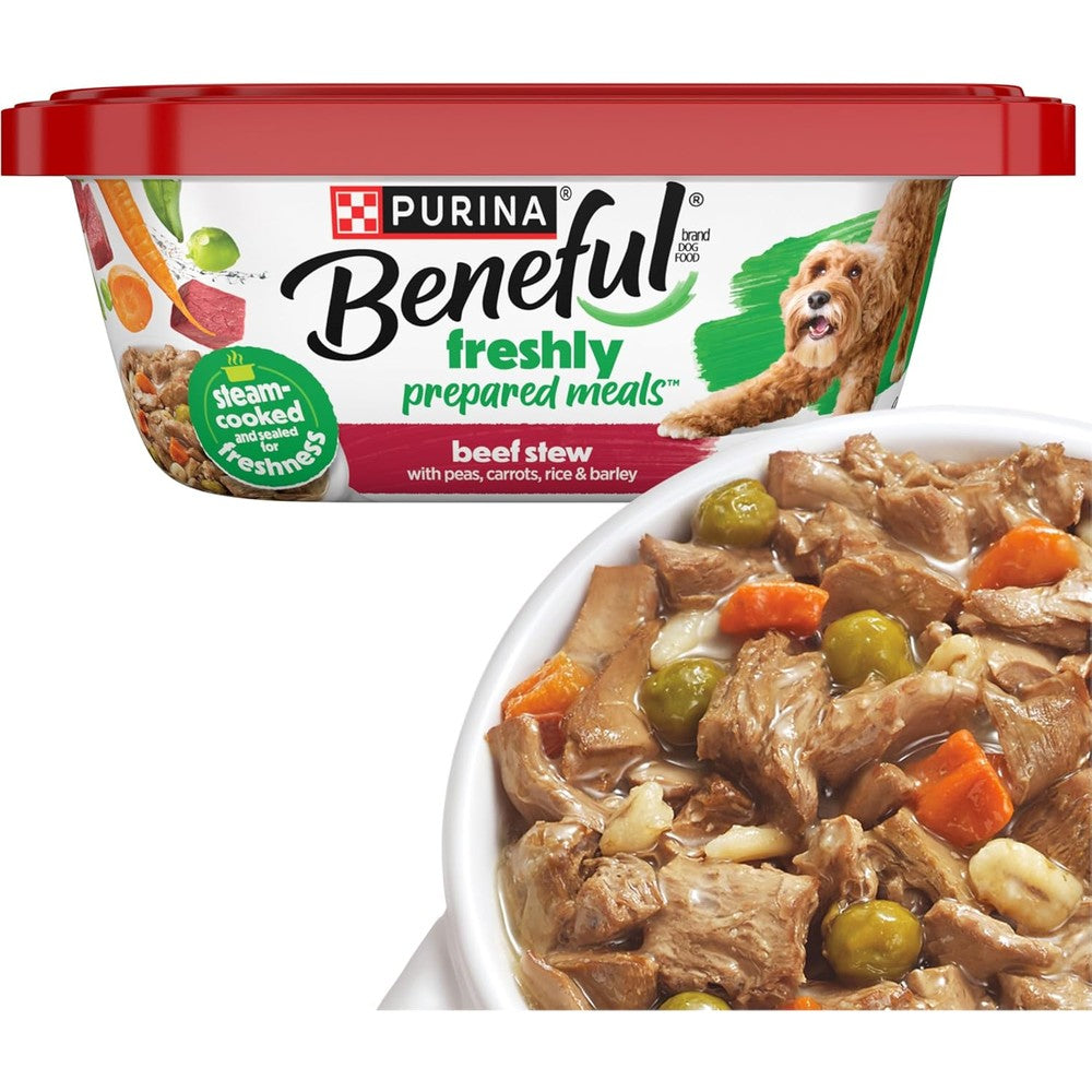 Purina Beneful Wet Dog Food Freshly Prepared Meals Beef Stew With Peas Carrots Rice And Barley Pack Of Eight Ten Ounce Tubs