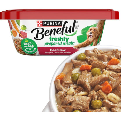 Purina Beneful Wet Dog Food Freshly Prepared Meals Beef Stew With Peas Carrots Rice And Barley Pack Of Eight Ten Ounce Tubs