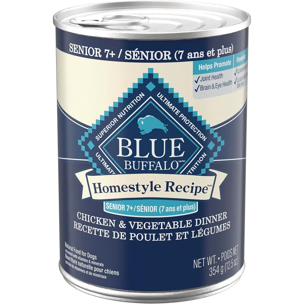 Blue Buffalo Homestyle Recipe Chicken And Vegetable Dinner Pate Natural Wet Dog Food For Senior Dogs 12.5 Ounce Can 12 Pack