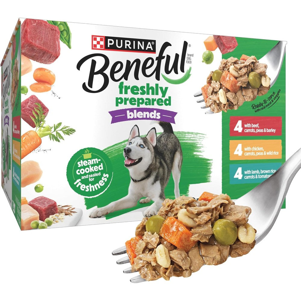Purina Beneful Freshly Prepared Blends Chopped Wet Dog Food Variety Pack With Real Beef Chicken And Lamb Twelve Count Ten Ounce Resealable Tubs