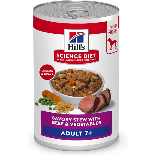 Hill's Science Diet Adult 7 Plus Savory Stew With Beef And Vegetables Senior Wet Dog Food For Mature Dogs 12.8 Ounce Cans 12-Pack