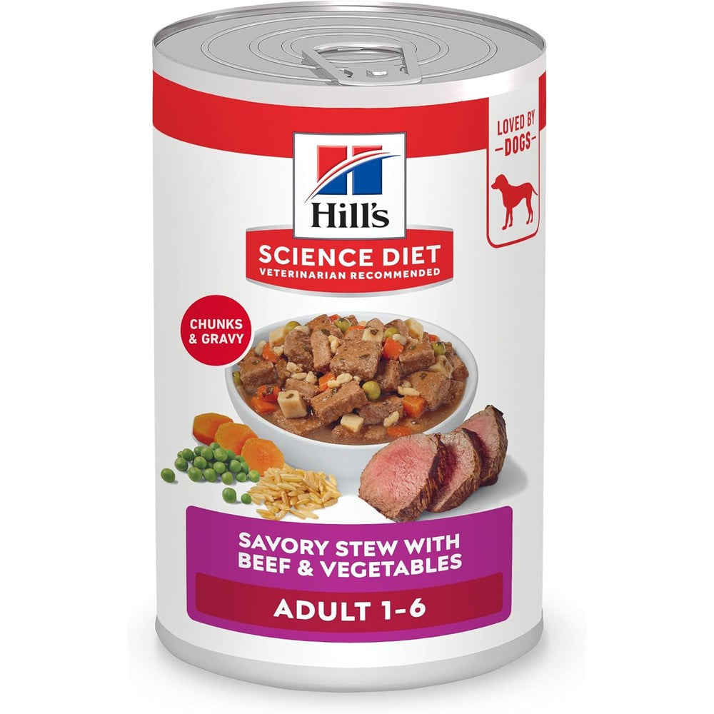 Hill's Science Diet Adult 1-6 Savory Stew Wet Dog Food Beef And Vegetables Premium Balanced Nutrition Twelve Point Eight Ounce Cans Twelve Pack