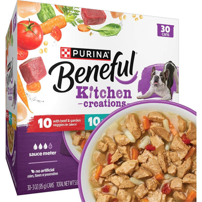 Purina Beneful Kitchen Creations Variety Pack Beef Chicken And Lamb Wet Dog Food For Adult Dogs Thirty Cans Three Ounces Each