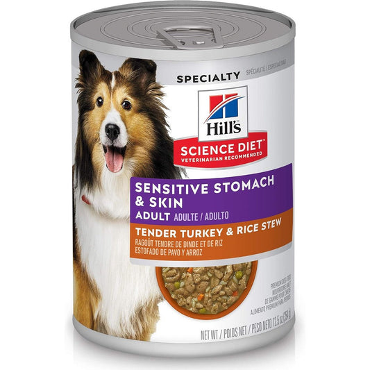 Hill's Science Diet Adult Sensitive Stomach And Skin Tender Turkey And Rice Stew Wet Dog Food 12.5 Ounce Cans 12 Pack