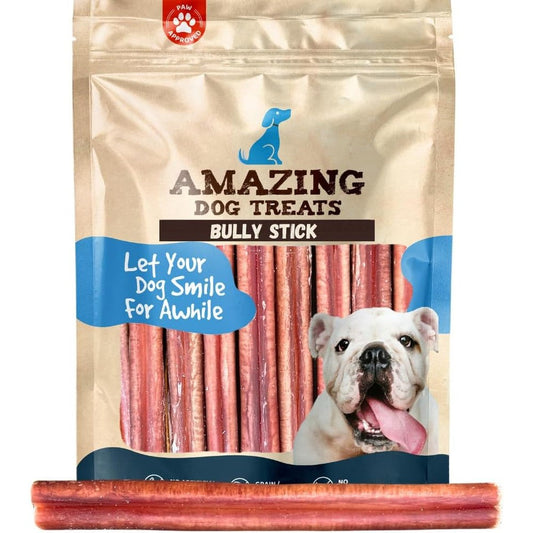 Amazing Dog Treats Medium Size Bully Sticks Six Inch Single Ingredient Beef Dog Chews Fifteen Pieces Pack For Small To Medium Dogs