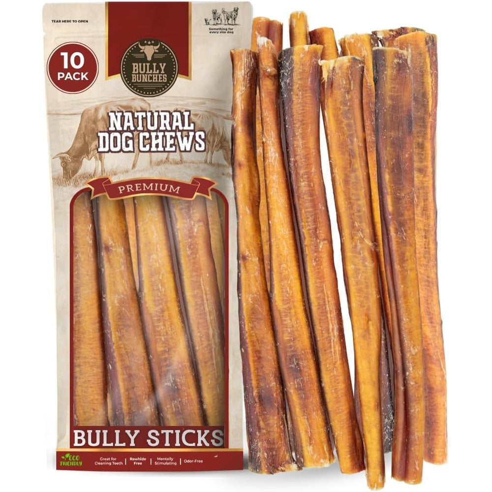 Bully Bunches Premium 12 Inch Jumbo Odor Free Bully Sticks For Medium And Large Dogs All Natural Single Ingredient Beef Dog Chews Rawhide Free 10 Pack