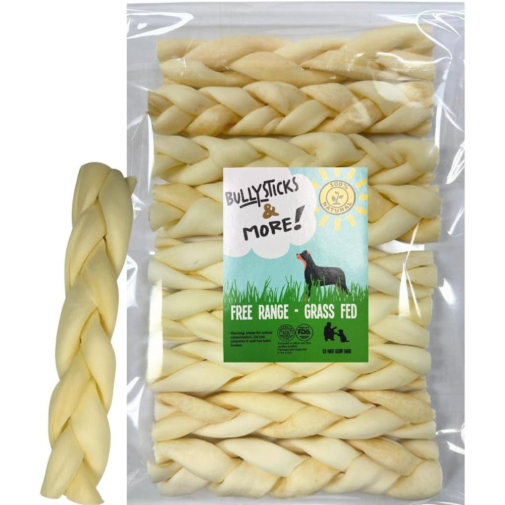 BULLYSTICKS & MORE Beef Cheek Braids For Dogs Long Lasting Premium Dog Chews From Grass Fed Cattle Six Inch Thick Twelve Count