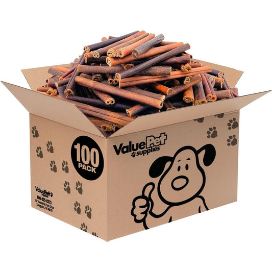 ValueBull Beef Collagen Sticks For Dogs Six Inch Medium Chews Natural Rawhide Free Dog Treats One Hundred Count Bulk Pack