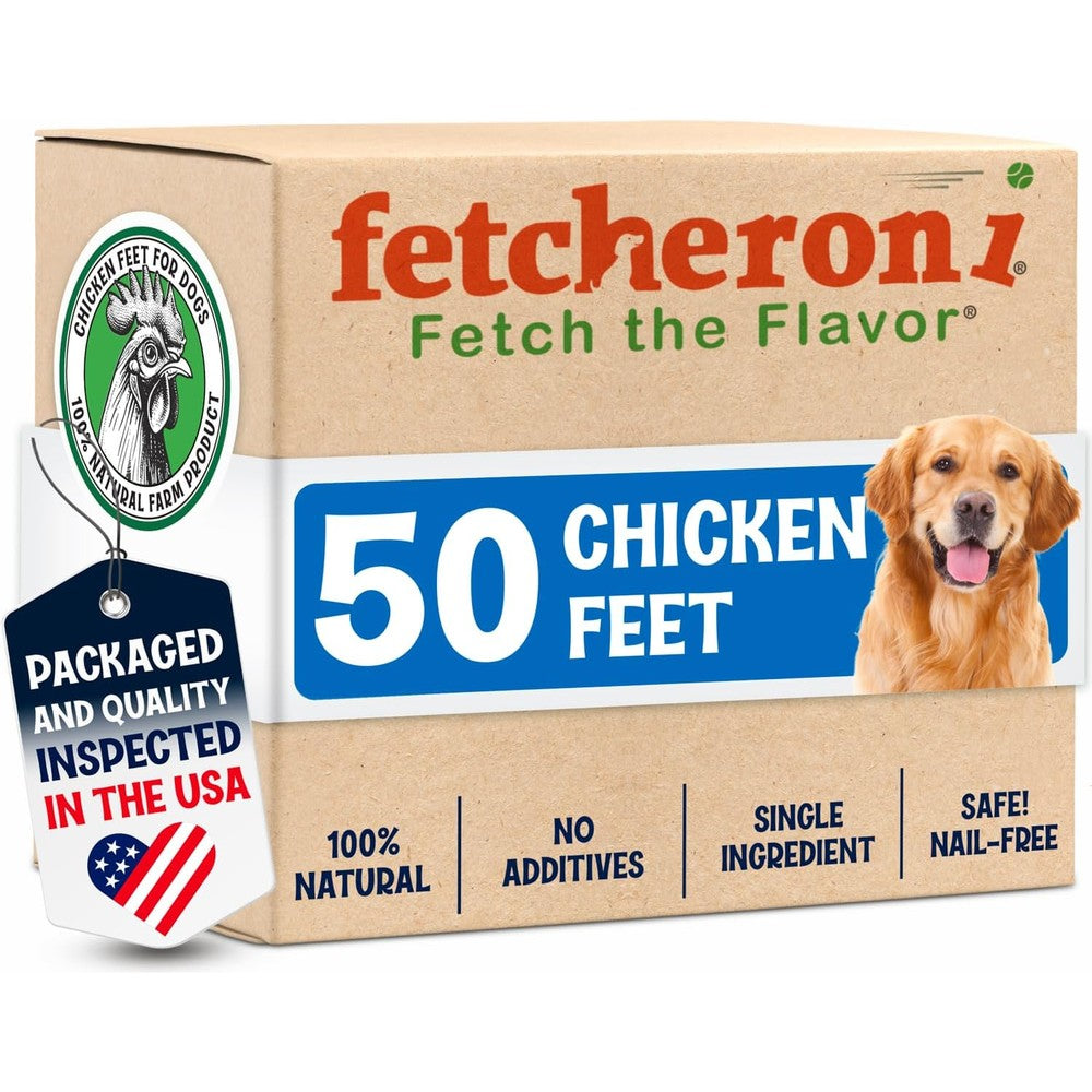 Fetcheroni Premium Chicken Feet Dog Treats Dehydrated Poultry Foot Joint Health Support Chew For All Breeds 50 Pack