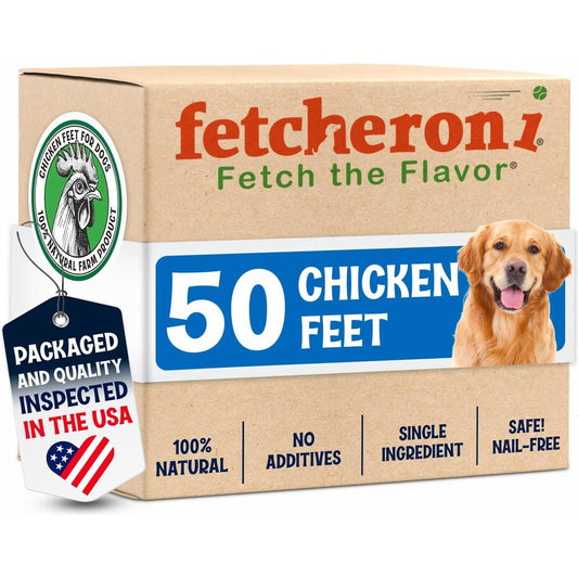 Fetcheroni Premium Chicken Feet Dog Treats Dehydrated Poultry Foot Joint Health Support Chew For All Breeds 50 Pack