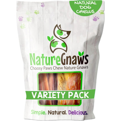 Nature Gnaws Variety Pack For Small Dogs 12 Count Bully Sticks Beef Tendons And Tripe Twists Natural Rawhide Free Dog Chews