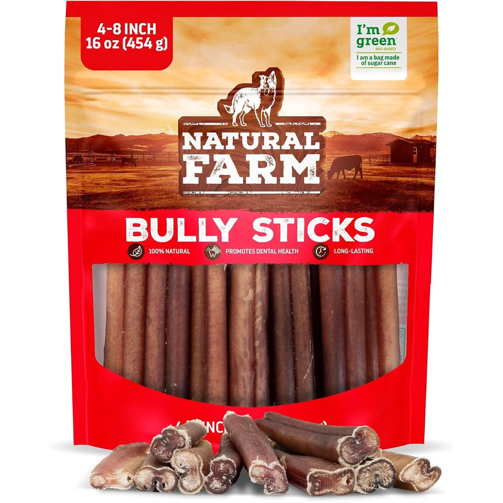 Natural Farm Odor Free Bully Sticks Four To Eight Inch Long Lasting All Natural Grass Fed Beef Pizzle Dog Treats Sixteen Ounce