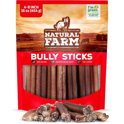 Natural Farm Odor Free Bully Sticks Four To Eight Inch Long Lasting All Natural Grass Fed Beef Pizzle Dog Treats Sixteen Ounce