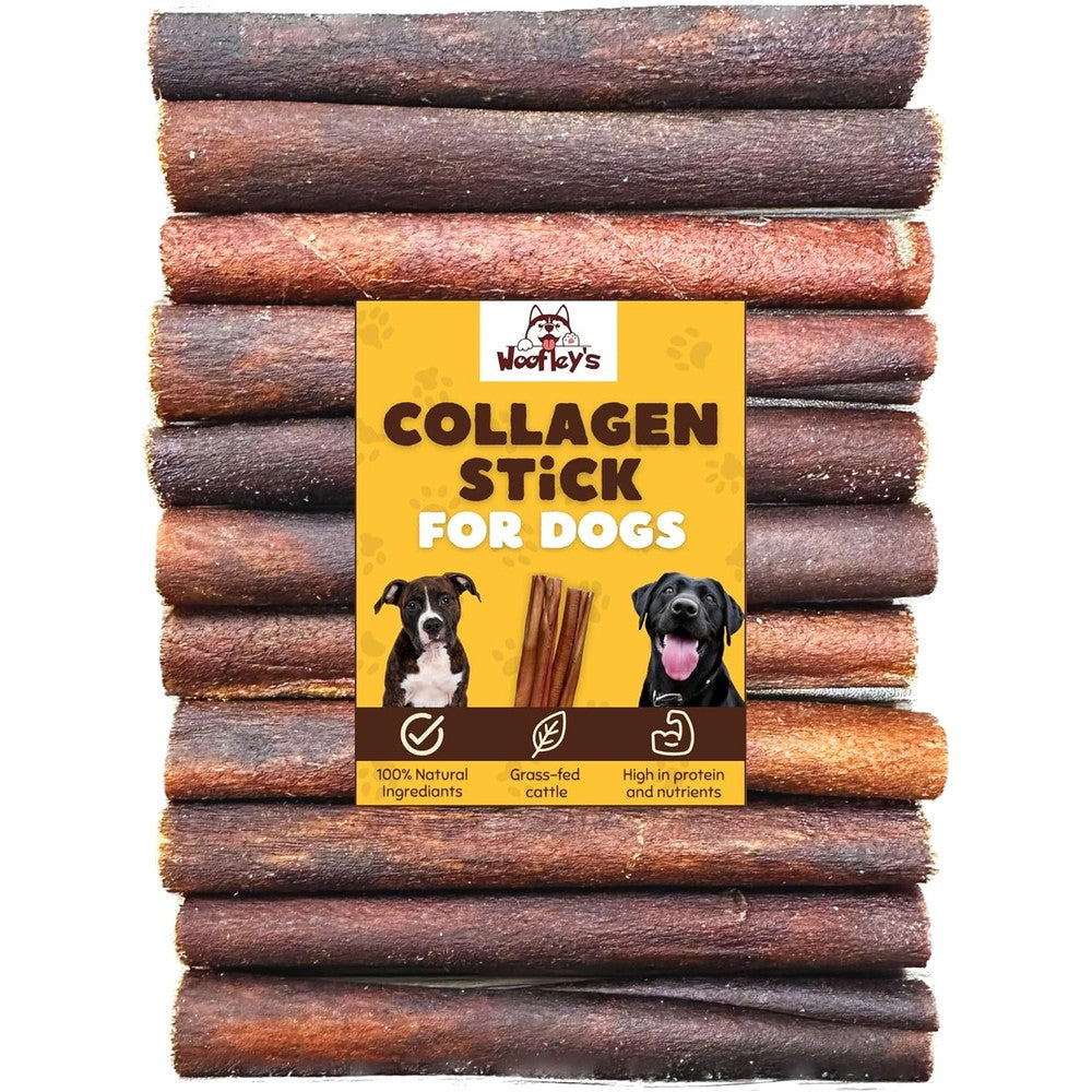 Woofley's 6 Inch Collagen Sticks For Dogs 16 Count All Natural High Protein Grass Fed Beef Bully Stick And Rawhide Alternative Dog Chews