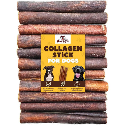 Woofley's 6 Inch Collagen Sticks For Dogs 16 Count All Natural High Protein Grass Fed Beef Bully Stick And Rawhide Alternative Dog Chews
