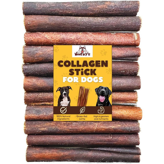 Woofley's 6 Inch Collagen Sticks For Dogs 16 Count All Natural High Protein Grass Fed Beef Bully Stick And Rawhide Alternative Dog Chews