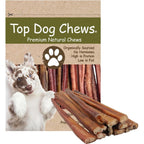 Top Dog Chews 12 Inch Standard Bully Sticks Premium All Natural Grass Fed Free Range Beef Dog Treat Twelve Pack Long Lasting Rawhide Free Chew