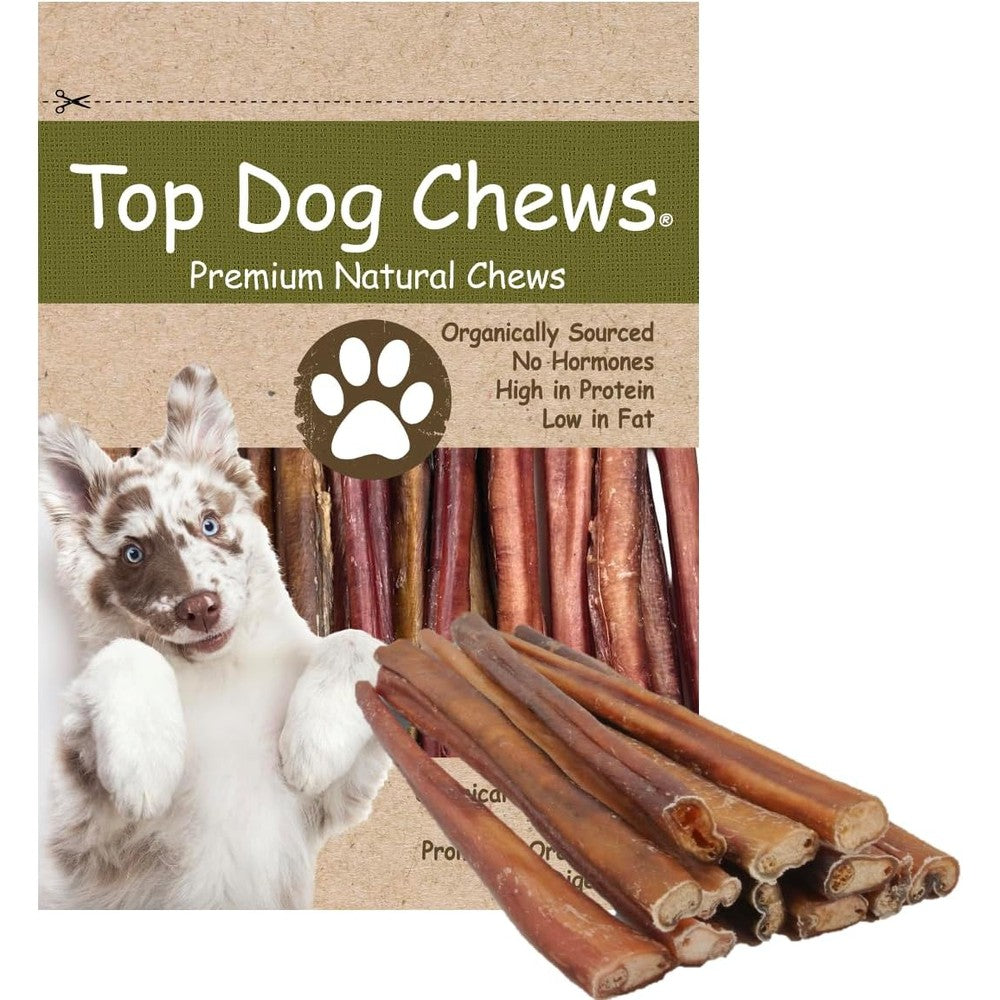 Top Dog Chews 12 Inch Standard Bully Sticks Premium All Natural Grass Fed Free Range Beef Dog Treat Twelve Pack Long Lasting Rawhide Free Chew